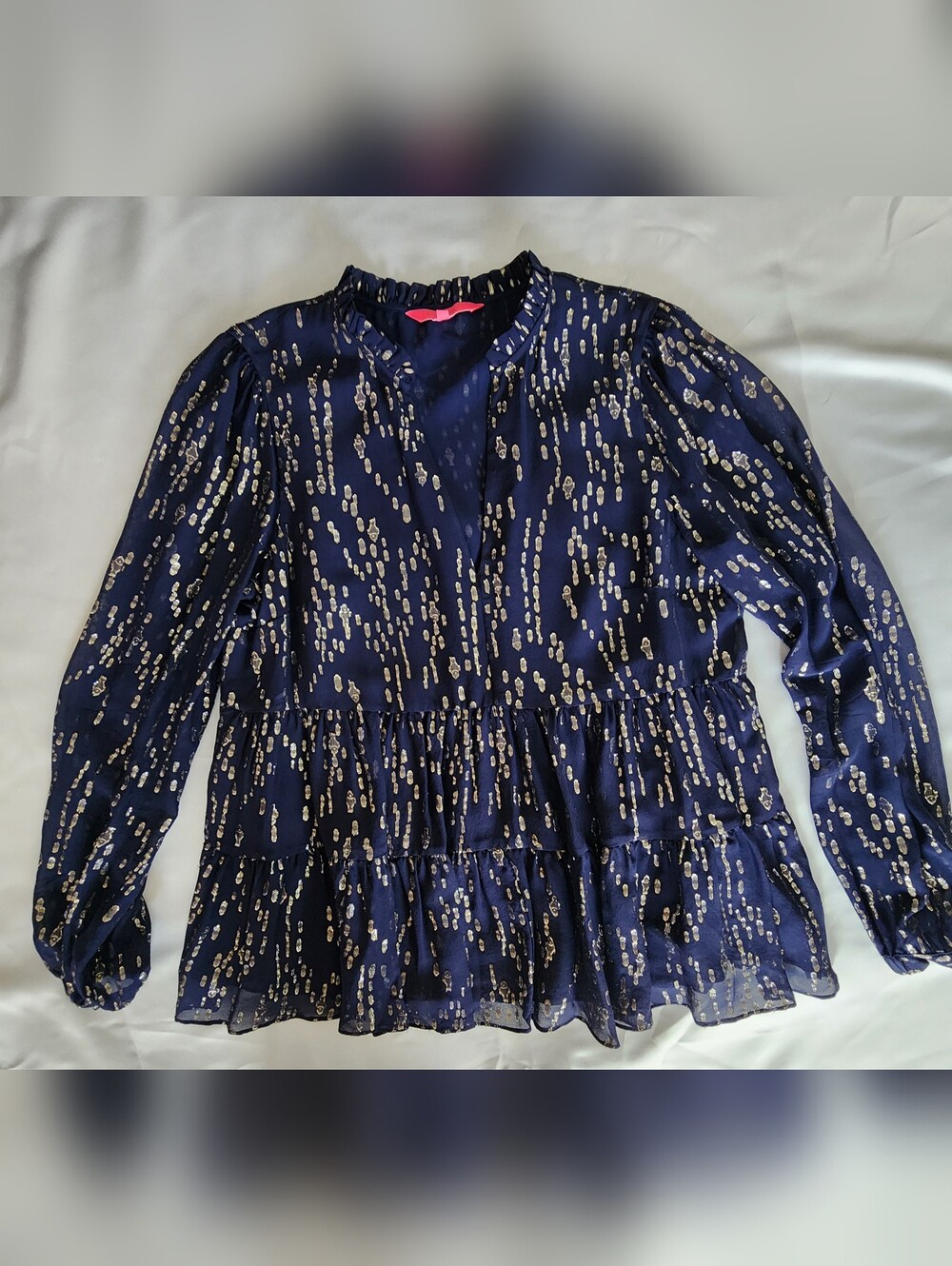 LILLY PULITZER Sarita 100% Silk Top - Navy & Gold Metallic - Sz 8